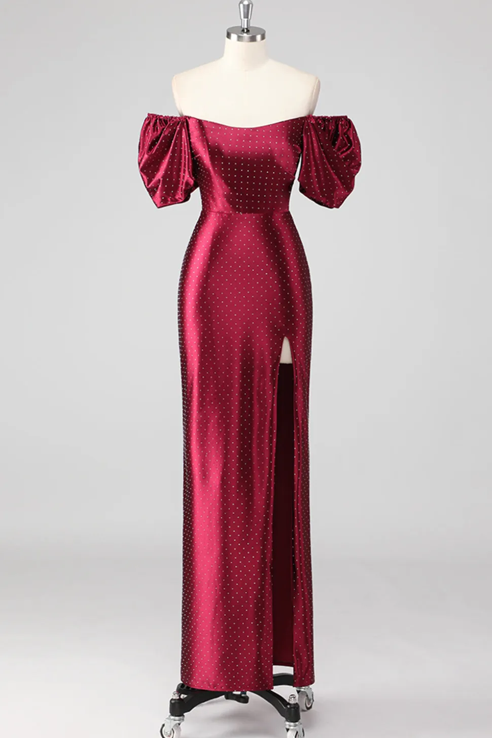 Sparkly Borgonha fora do ombro vestido formal com fenda
