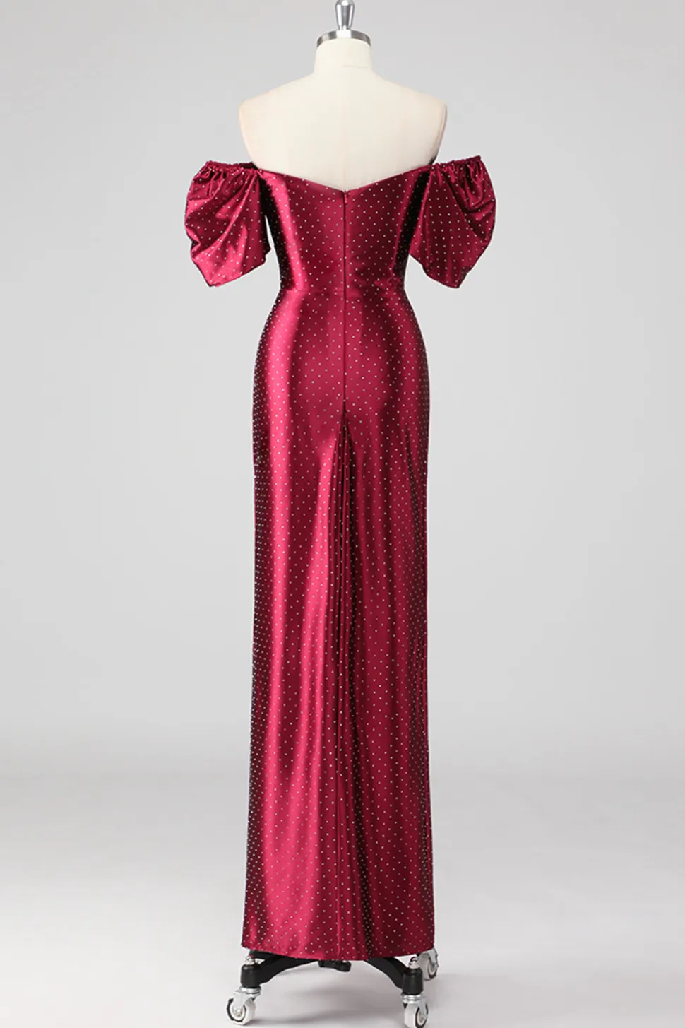 Sparkly Borgonha fora do ombro vestido formal com fenda