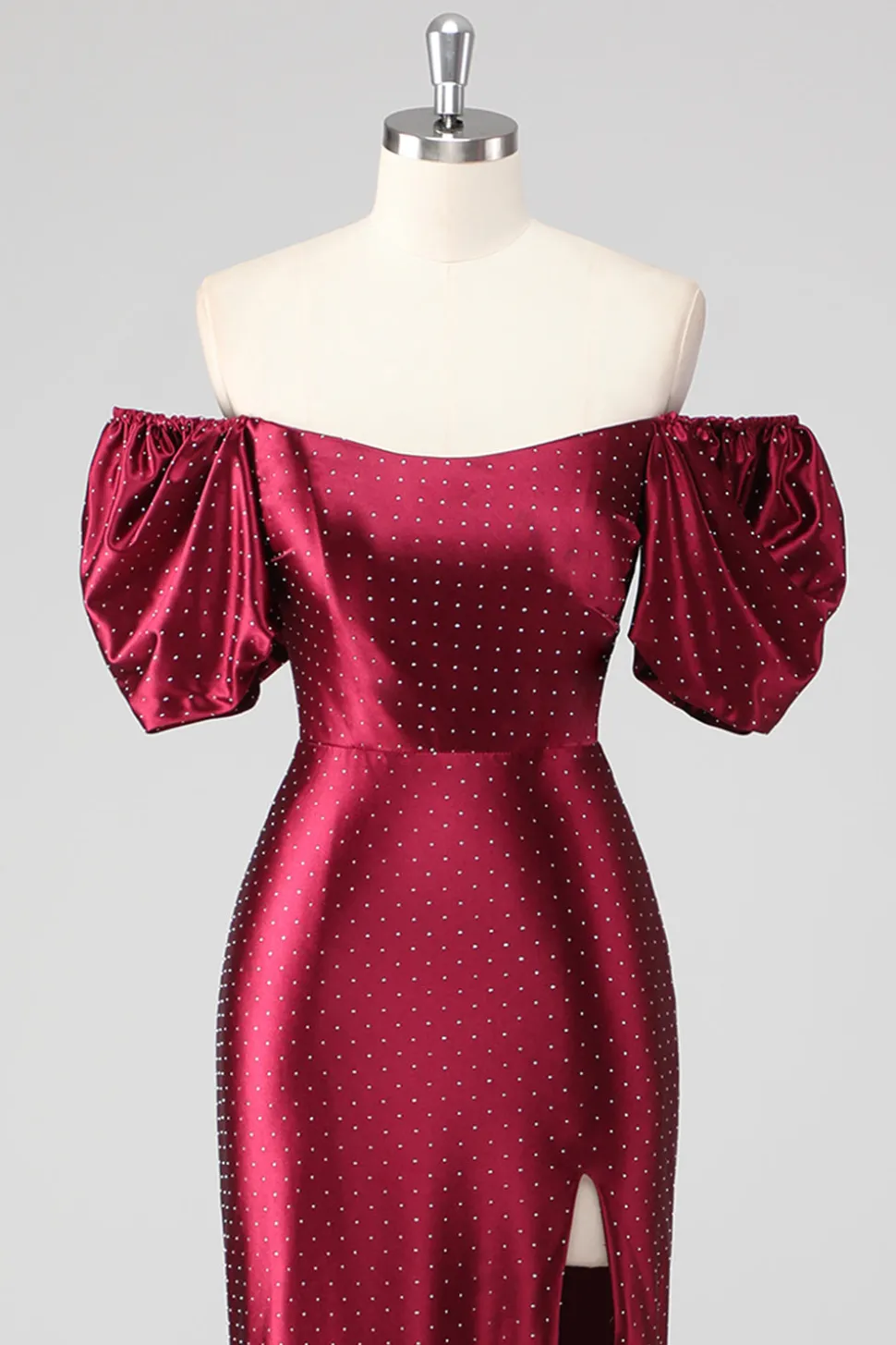 Sparkly Borgonha fora do ombro vestido formal com fenda
