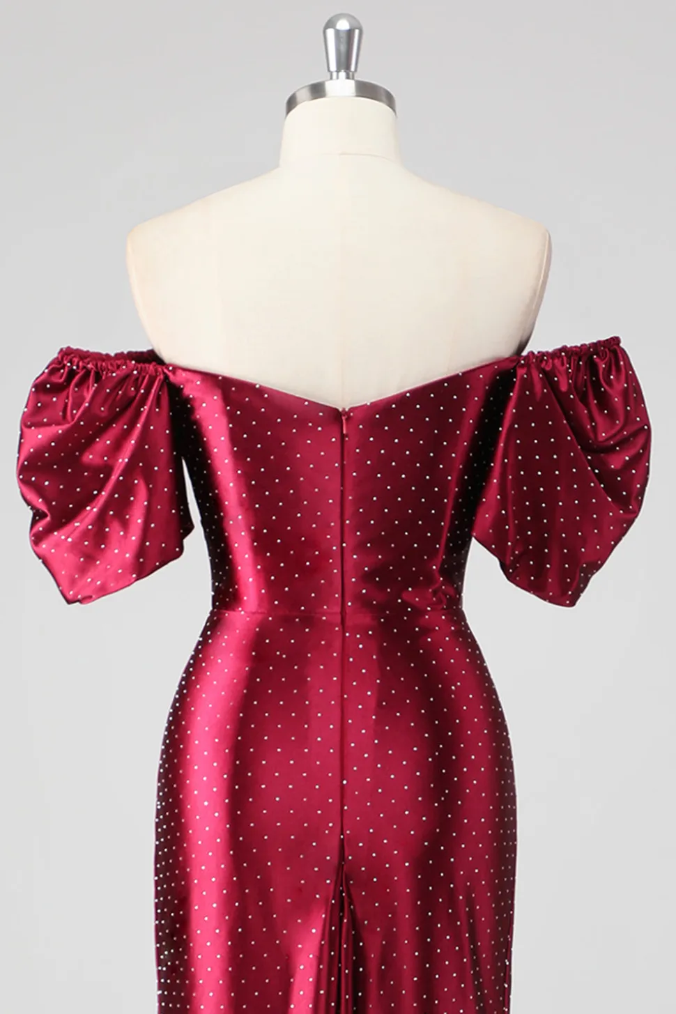 Sparkly Borgonha fora do ombro vestido formal com fenda