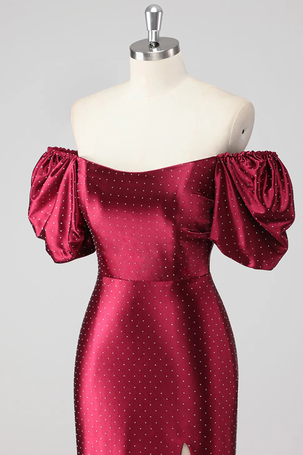 Sparkly Borgonha fora do ombro vestido formal com fenda