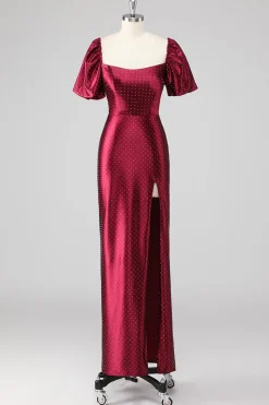 Sparkly Borgonha fora do ombro vestido formal com fenda