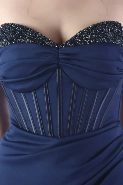 Sparkly Borgonha frisado Corset Long Prom Dress com fenda