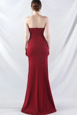 Sparkly Borgonha frisado Corset Long Prom Dress com fenda