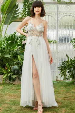 Sparkly Borgonha frisado longo vestido de baile de tule com fenda