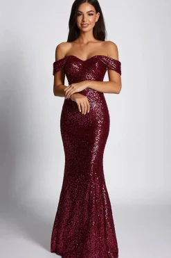 Sparkly Borgonha Sereia Vestido Formal Longo Formal