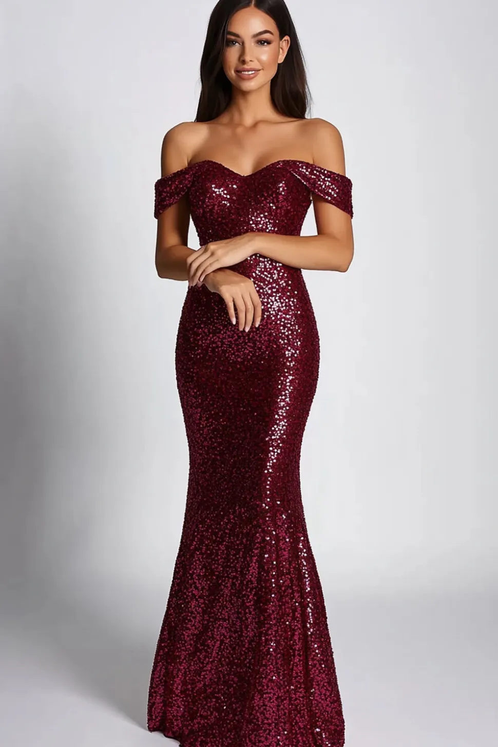 Sparkly Borgonha Sereia Vestido Formal Longo Formal