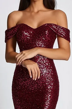 Sparkly Borgonha Sereia Vestido Formal Longo Formal