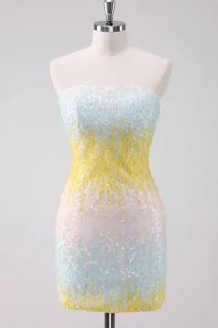 Sparkly branco sem alças apertado vestido curto Homecoming