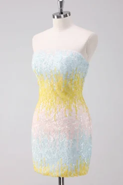 Sparkly branco sem alças apertado vestido curto Homecoming