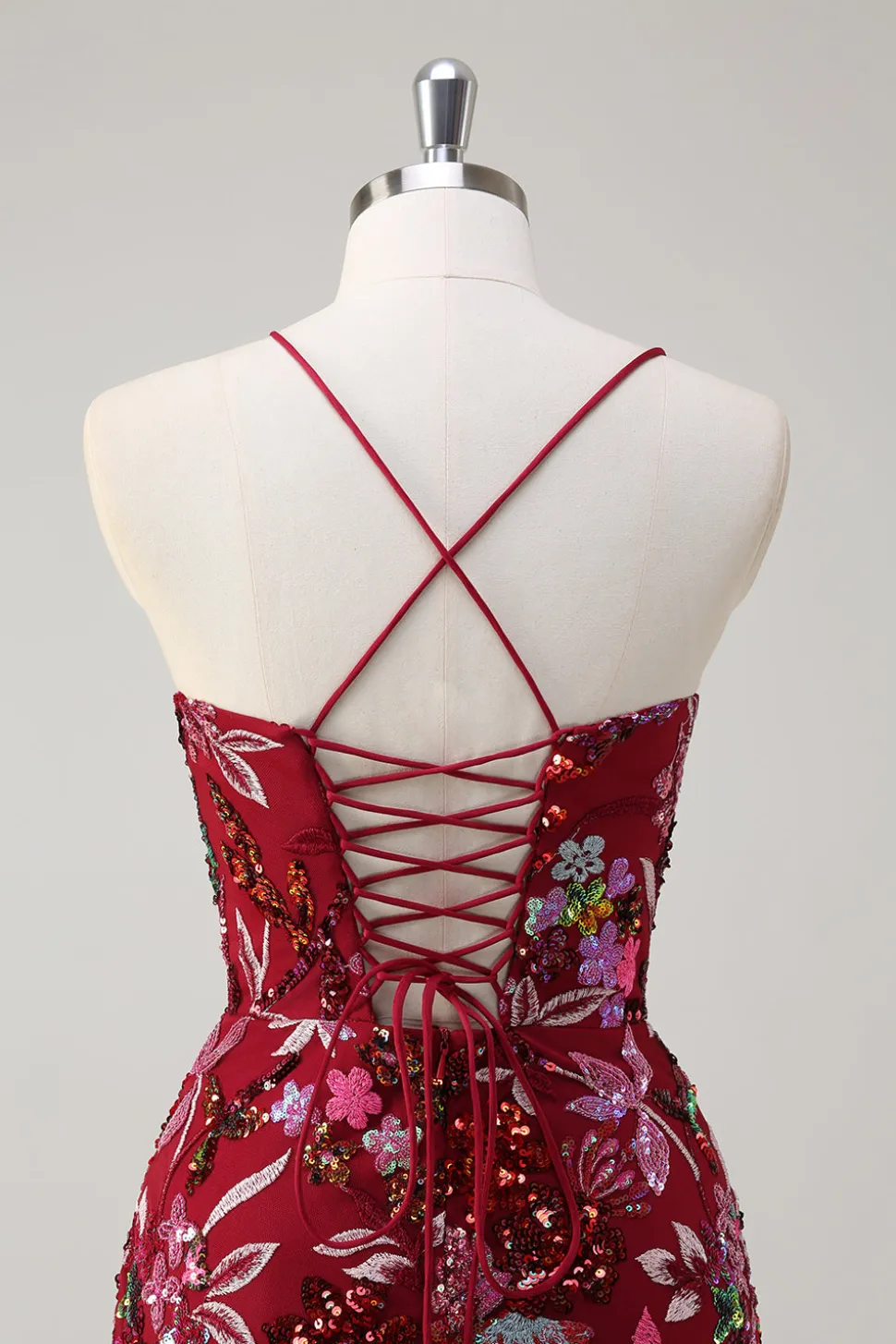 Sparkly Burgundy Sereia Long Sequin Vestido Floral Prom Vestido com Fenda