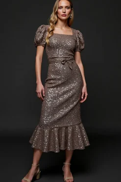 Sparkly cinza escuro Sequins bodycon vestido de férias com babados