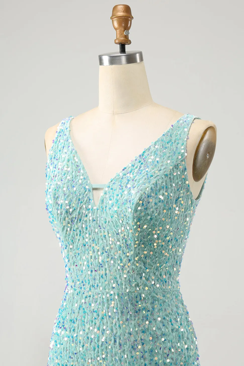 Sparkly Dark Blue Bodycon V Neck Sequin Vestido Curto Homecoming com Tassel