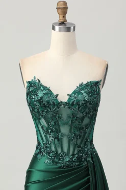 Sparkly Dark Green Espartilho sem alças Sequins Bodycon Homecoming Dress com Streamer