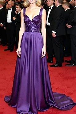 Sparkly Dark Purple Cetim Uma Linha Long Gala Dress