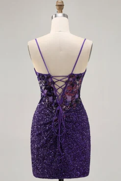Sparkly Dark Purple Corset Homecoming Vestido com Sequins