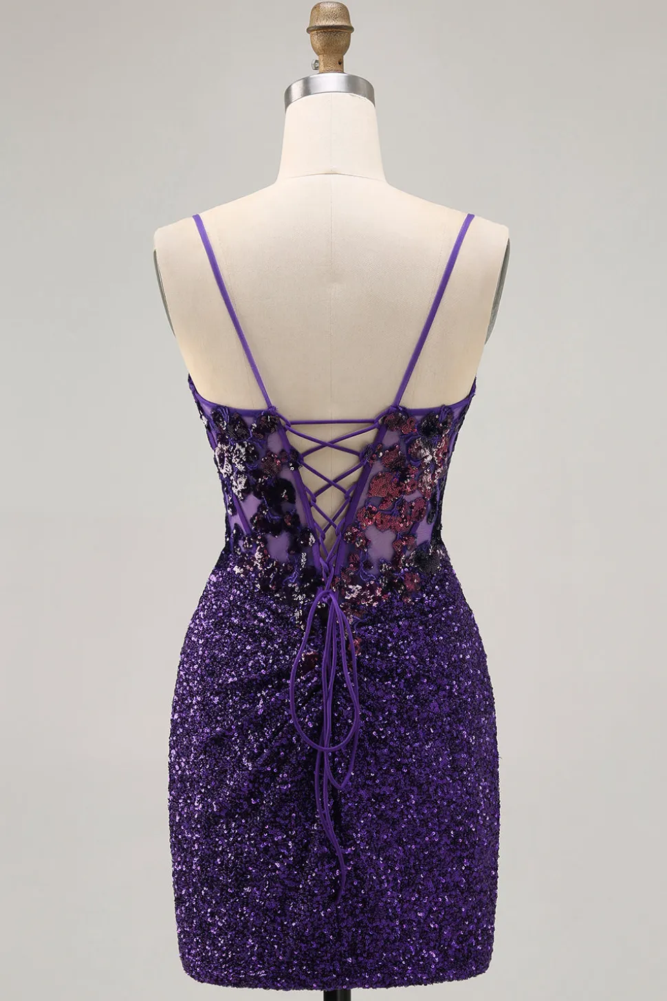Sparkly Dark Purple Corset Homecoming Vestido com Sequins