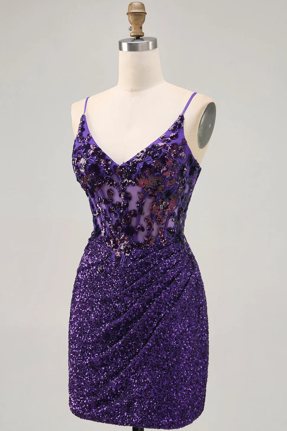 Sparkly Dark Purple Corset Homecoming Vestido com Sequins