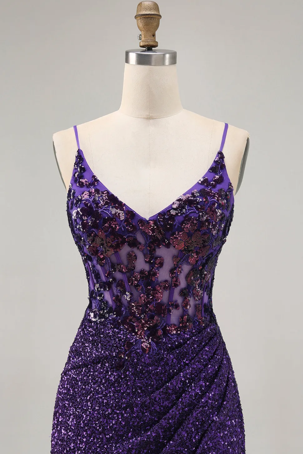 Sparkly Dark Purple Corset Homecoming Vestido com Sequins