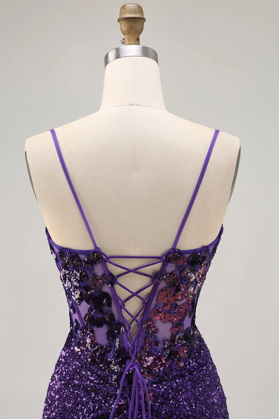 Sparkly Dark Purple Corset Homecoming Vestido com Sequins