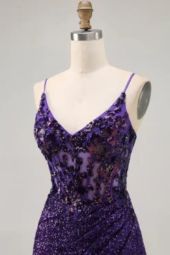 Sparkly Dark Purple Corset Homecoming Vestido com Sequins