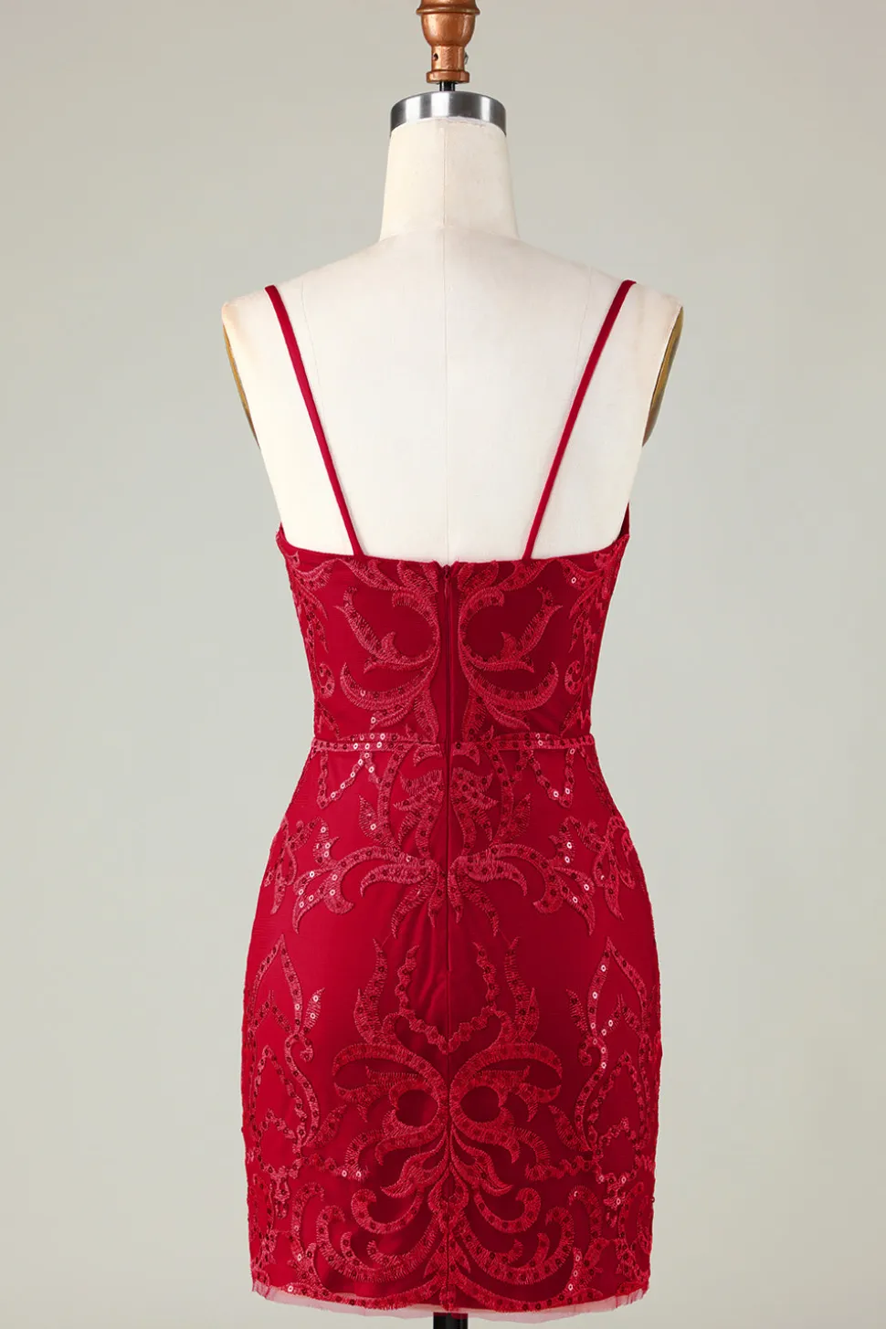 Sparkly Dark Red Sequins Espaghetti Correias Tight Short Homecoming Dress
