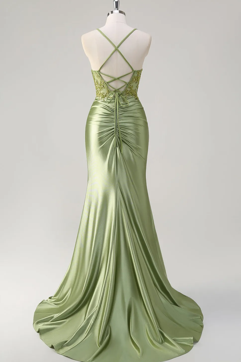 Sparkly Exército Verde Sereia Corset Long Prom Dress com Fenda