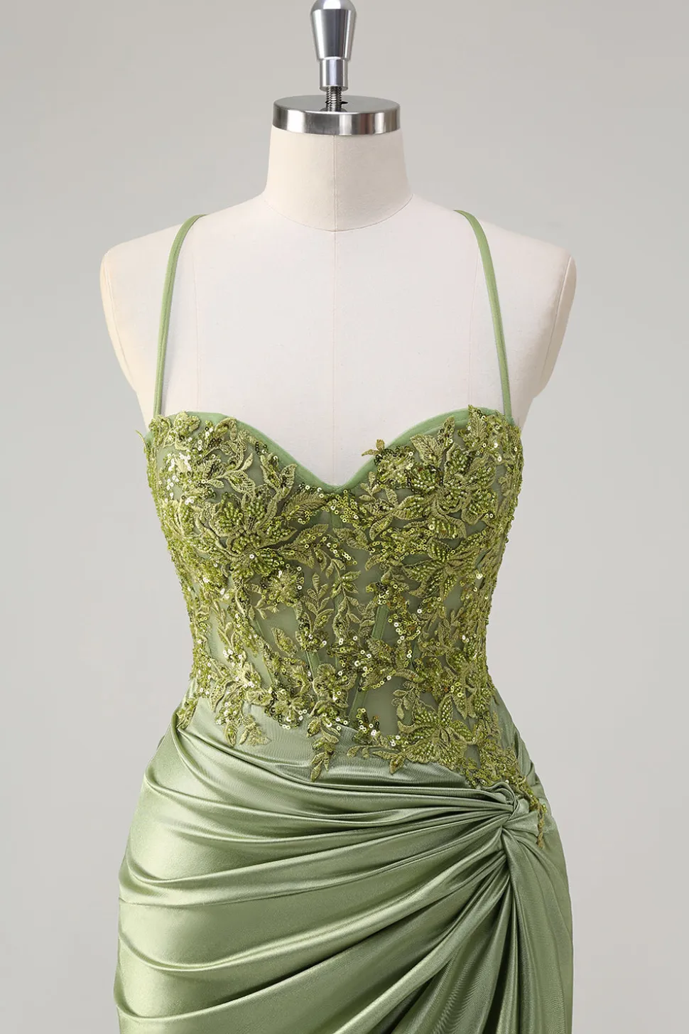Sparkly Exército Verde Sereia Corset Long Prom Dress com Fenda