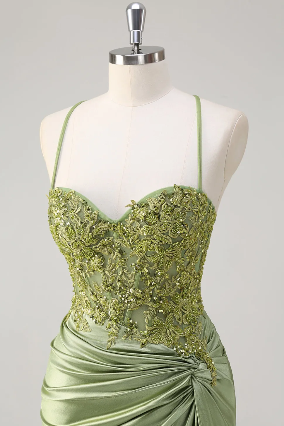 Sparkly Exército Verde Sereia Corset Long Prom Dress com Fenda