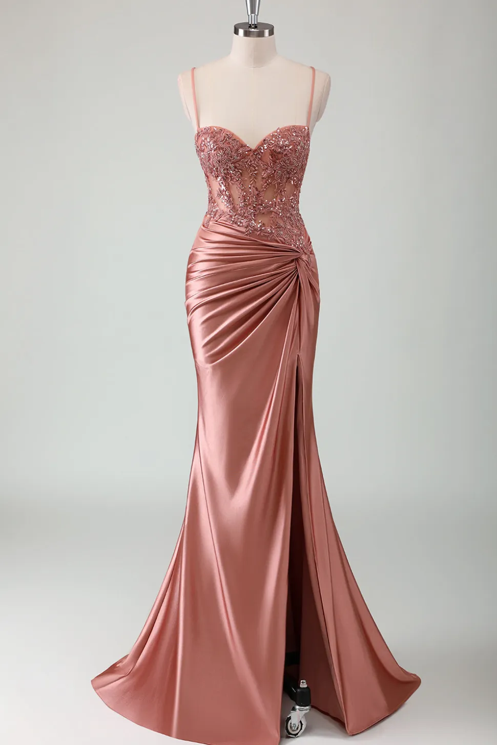 Sparkly Exército Verde Sereia Corset Long Prom Dress com Fenda