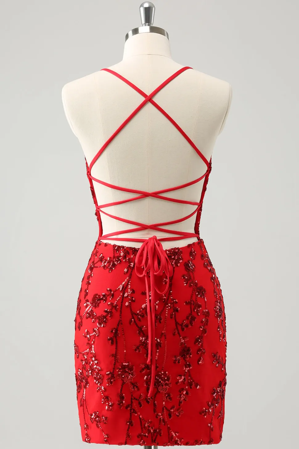 Sparkly Floral Red Tight Short Homecoming Dress com lantejoulas