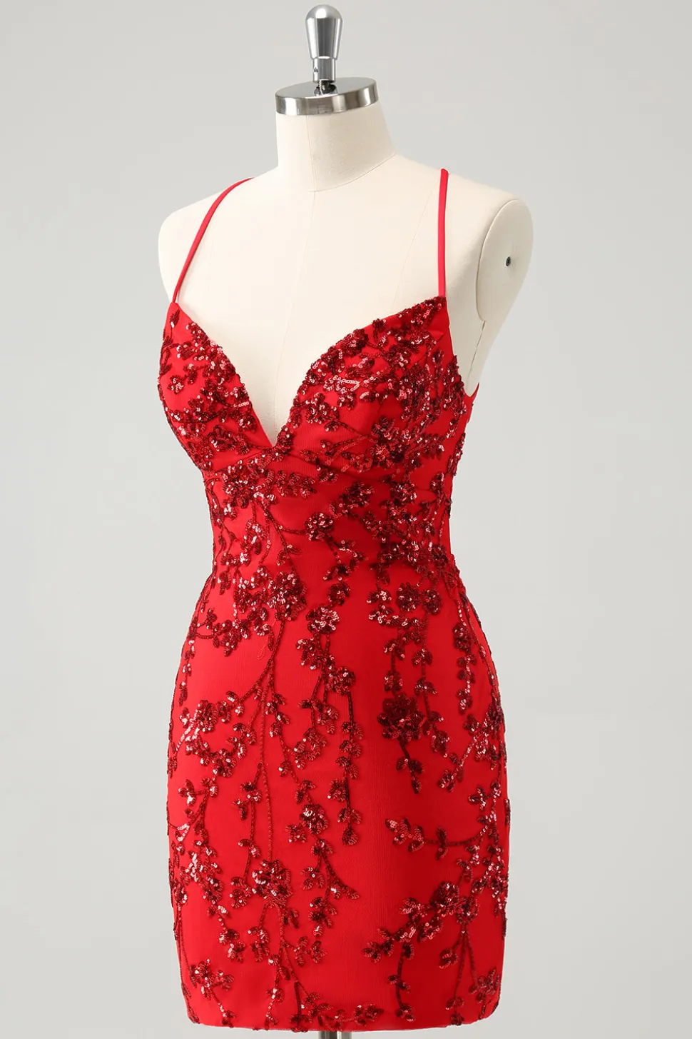 Sparkly Floral Red Tight Short Homecoming Dress com lantejoulas