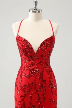 Sparkly Floral Red Tight Short Homecoming Dress com lantejoulas