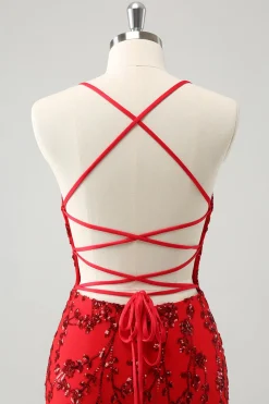Sparkly Floral Red Tight Short Homecoming Dress com lantejoulas