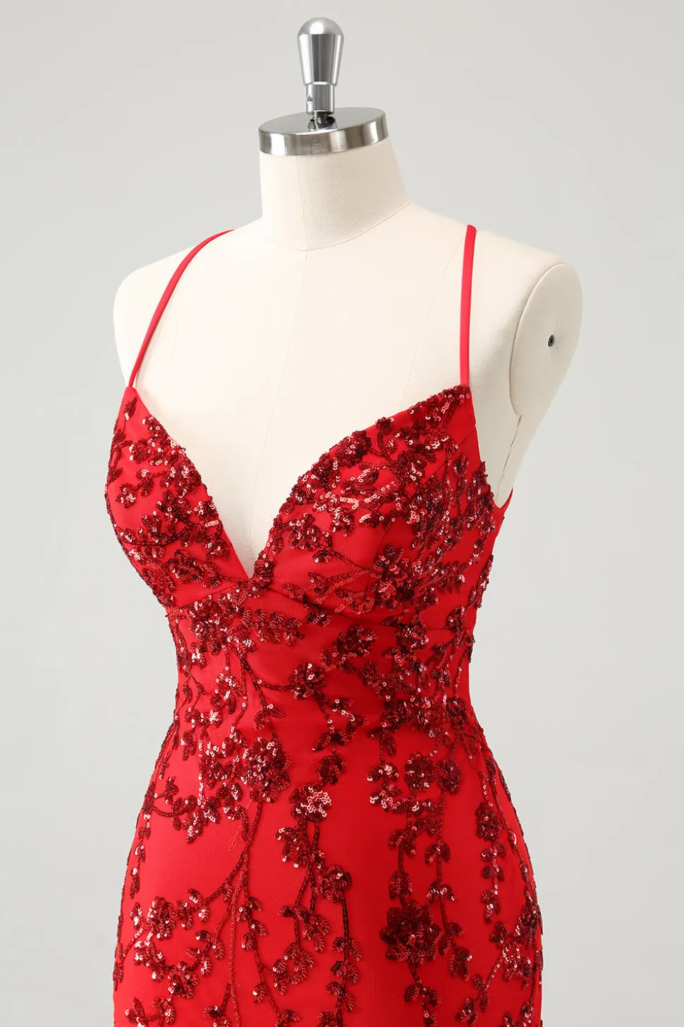 Sparkly Floral Red Tight Short Homecoming Dress com lantejoulas