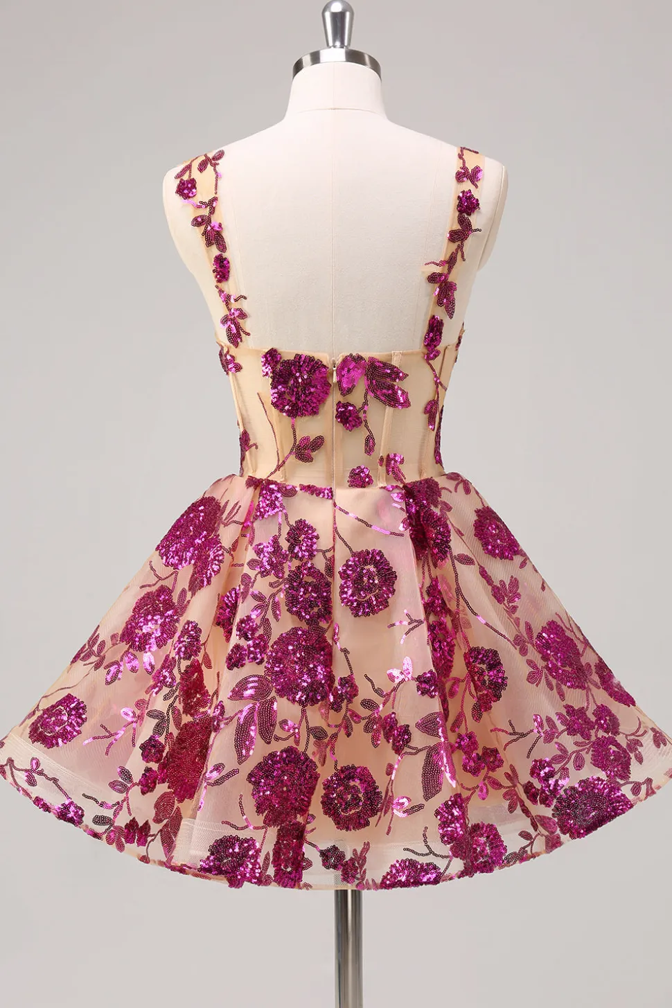 Sparkly Fuchsia A Line Corset Long Homecoming Dress com Sequins