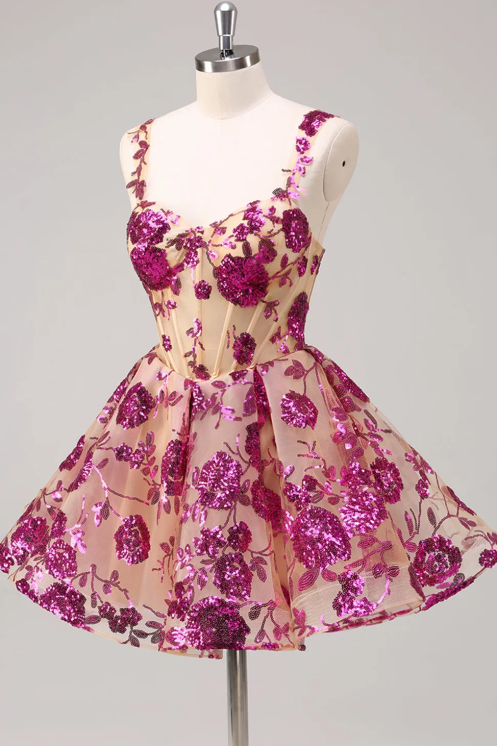 Sparkly Fuchsia A Line Corset Long Homecoming Dress com Sequins