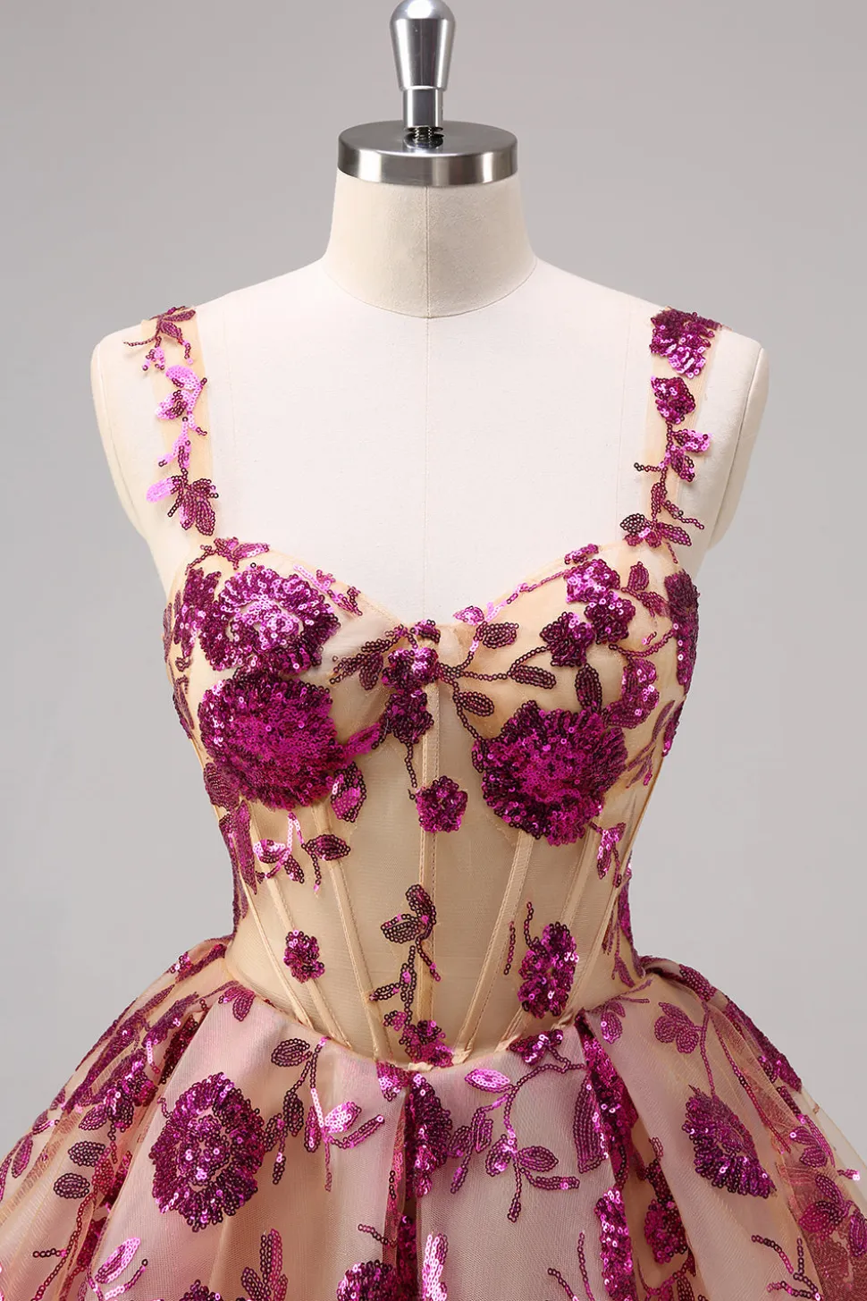 Sparkly Fuchsia A Line Corset Long Homecoming Dress com Sequins