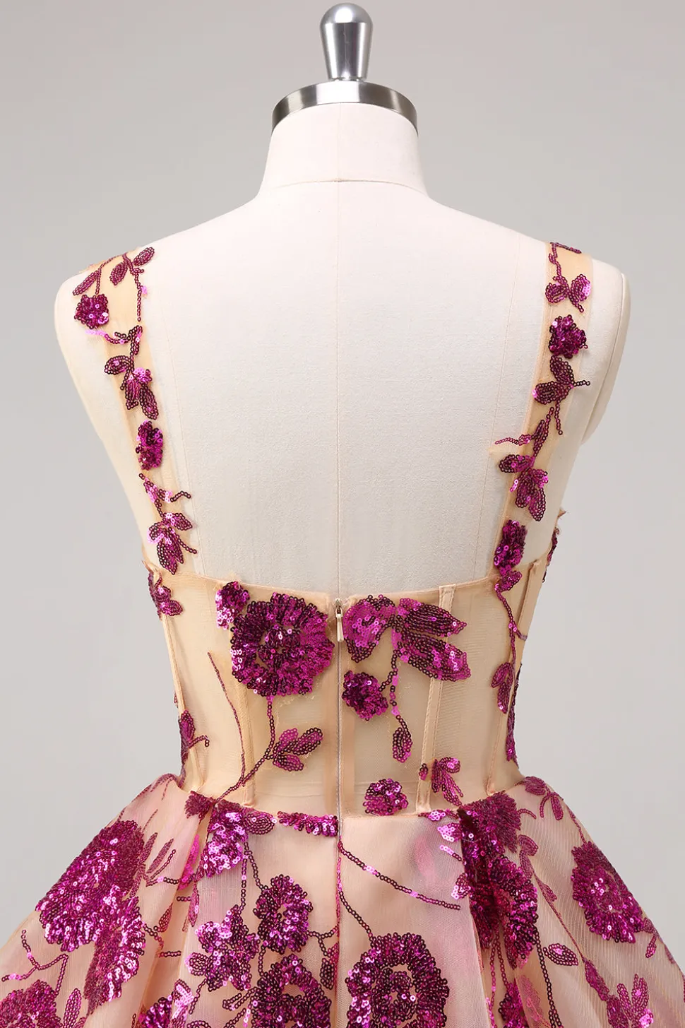 Sparkly Fuchsia A Line Corset Long Homecoming Dress com Sequins