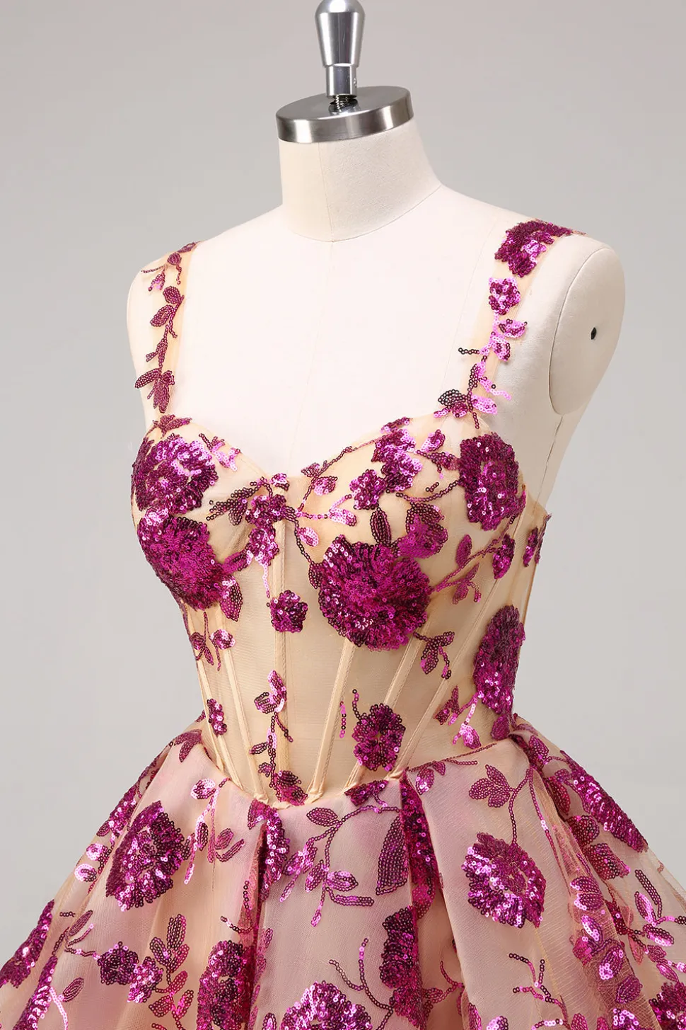 Sparkly Fuchsia A Line Corset Long Homecoming Dress com Sequins