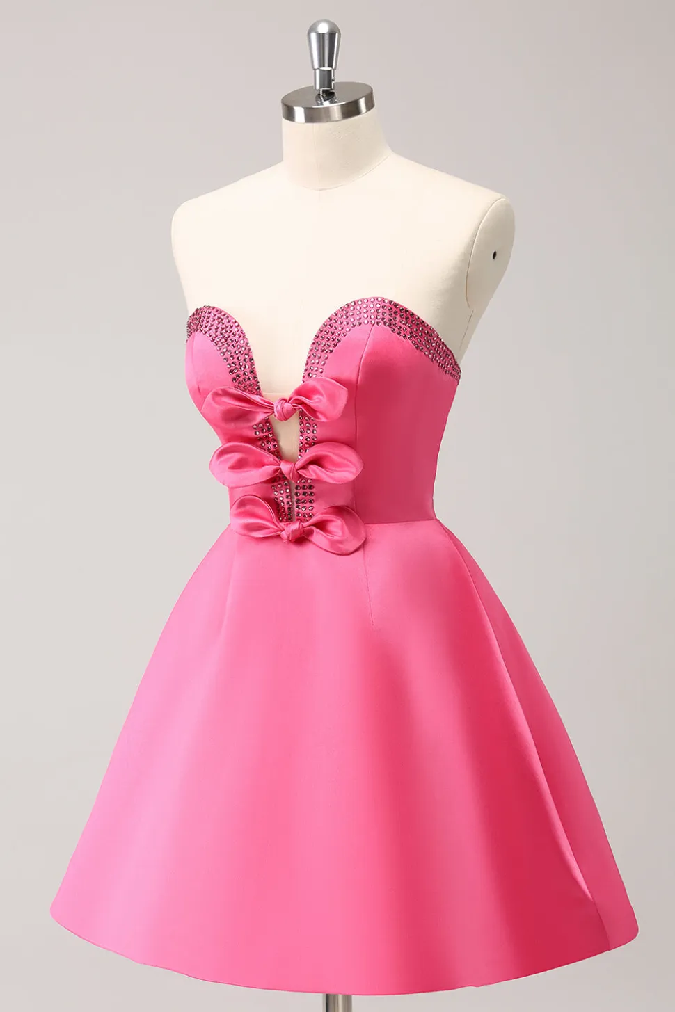 Sparkly Fuchsia A-Line Beaded Vestido Homecoming sem alças com laços
