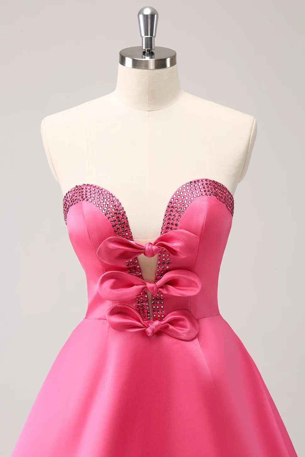 Sparkly Fuchsia A-Line Beaded Vestido Homecoming sem alças com laços