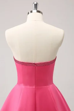 Sparkly Fuchsia A-Line Beaded Vestido Homecoming sem alças com laços