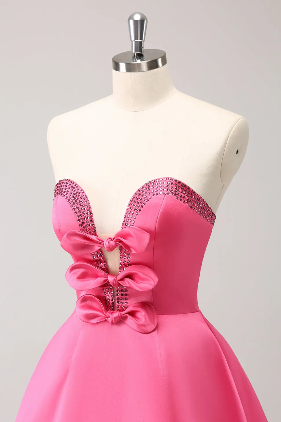 Sparkly Fuchsia A-Line Beaded Vestido Homecoming sem alças com laços