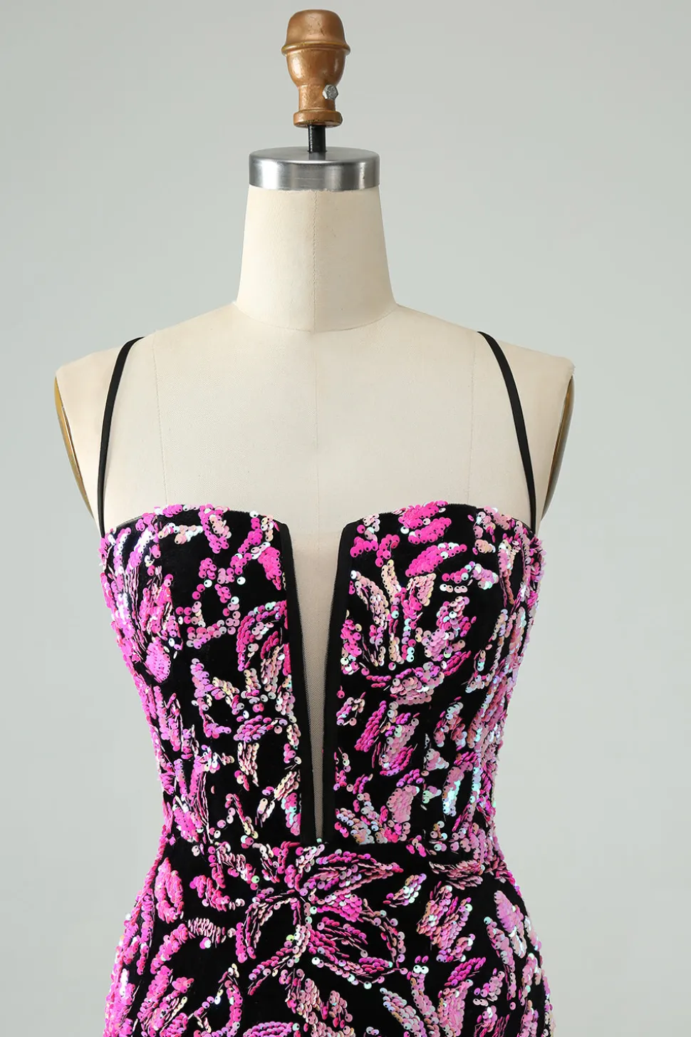 Sparkly Fuchsia Bodycon Esparguete Correias Sequins Vestido Curto Homecoming