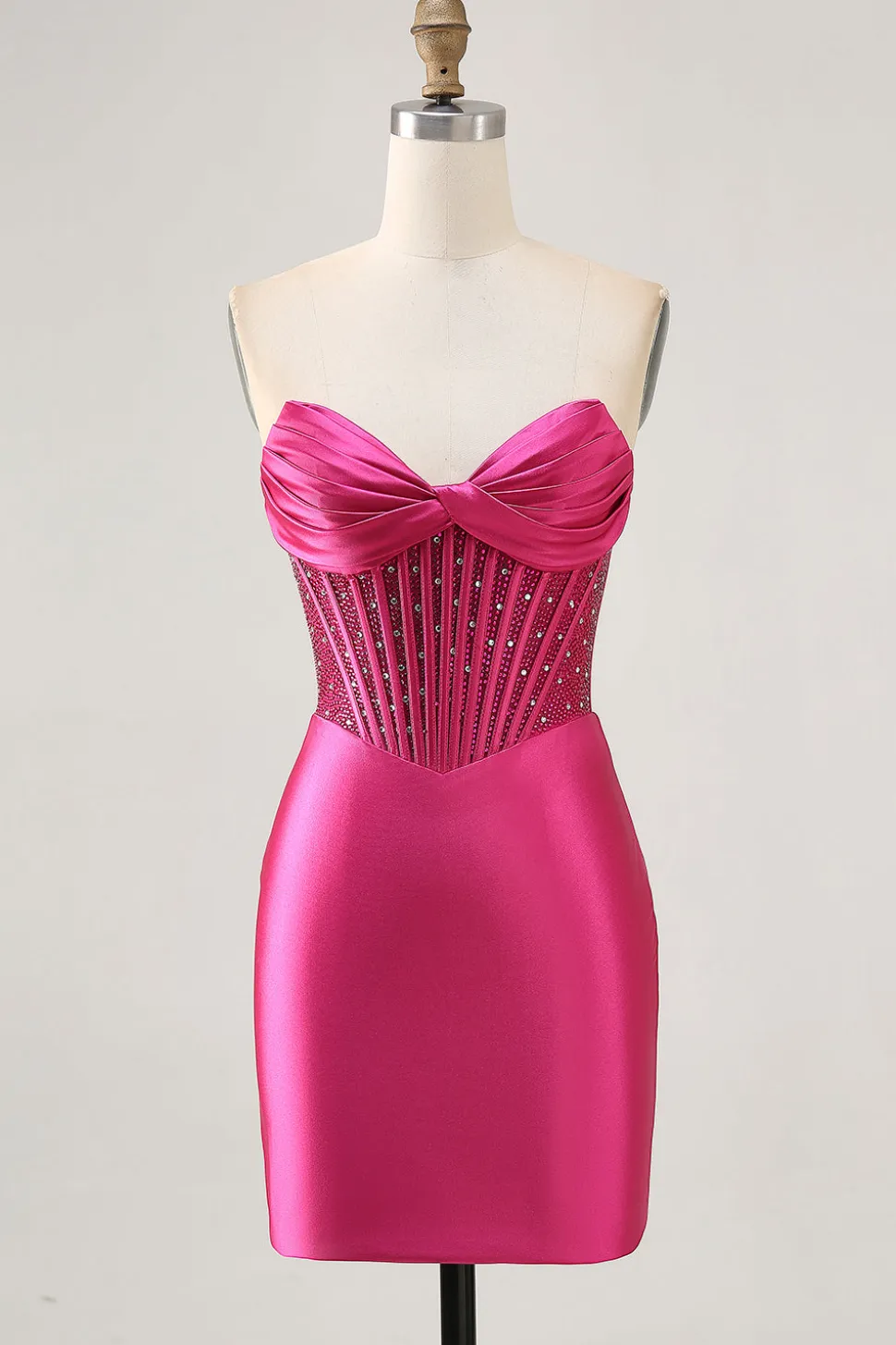 Sparkly Fuchsia Corset Tight Satin Short Homecoming Vestido