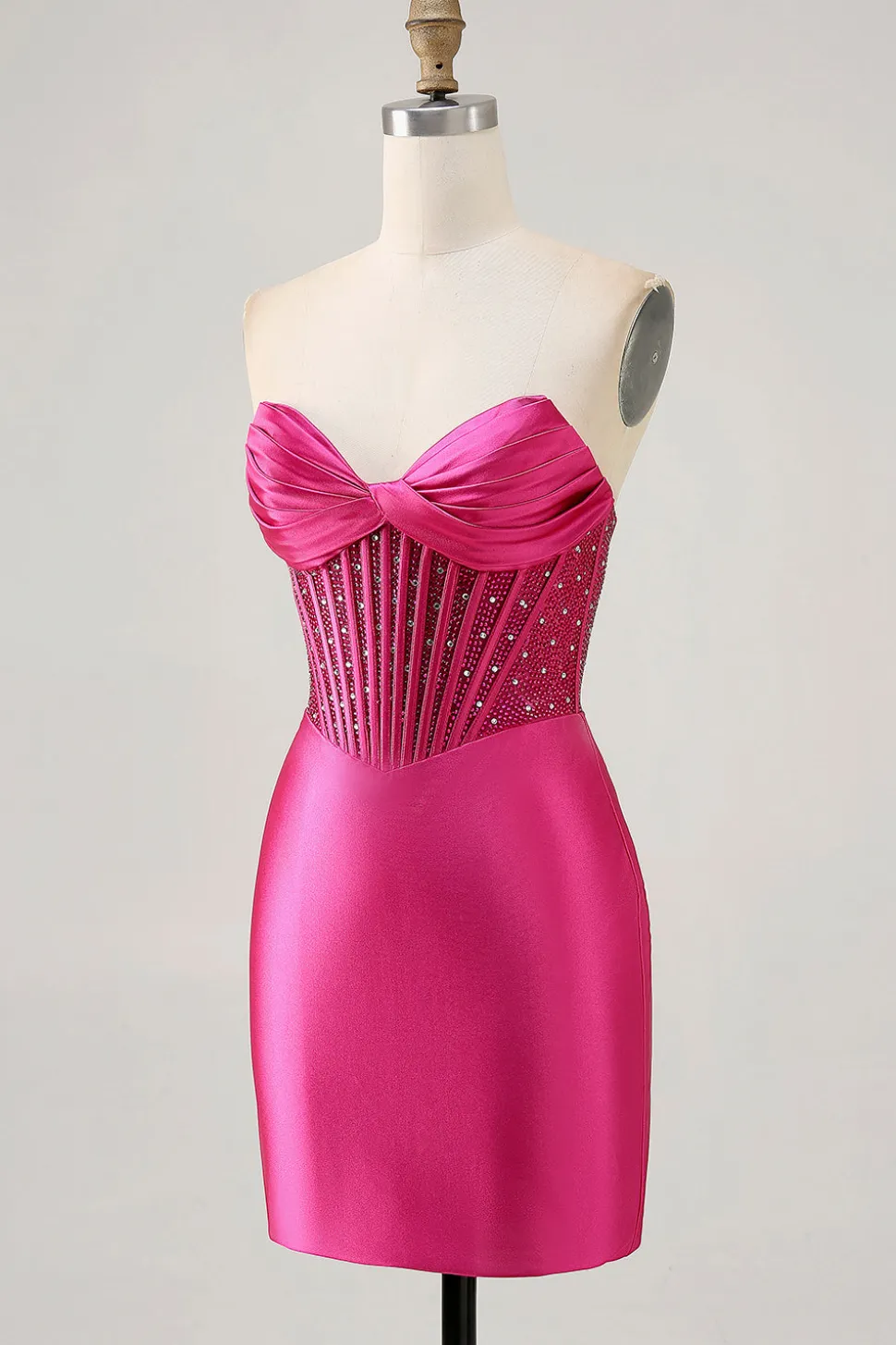 Sparkly Fuchsia Corset Tight Satin Short Homecoming Vestido