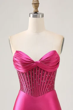 Sparkly Fuchsia Corset Tight Satin Short Homecoming Vestido
