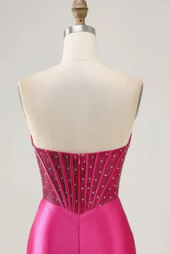 Sparkly Fuchsia Corset Tight Satin Short Homecoming Vestido