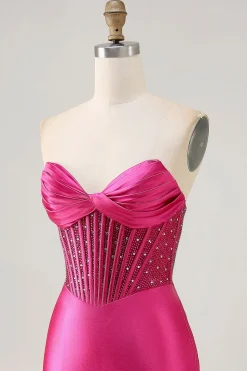 Sparkly Fuchsia Corset Tight Satin Short Homecoming Vestido